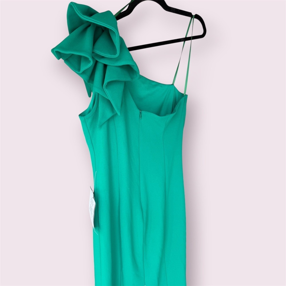 Betsy & Adam Green One-Shoulder Ruffled Midi Dress Size 8 With Draped Detail - Picture 2 of 9